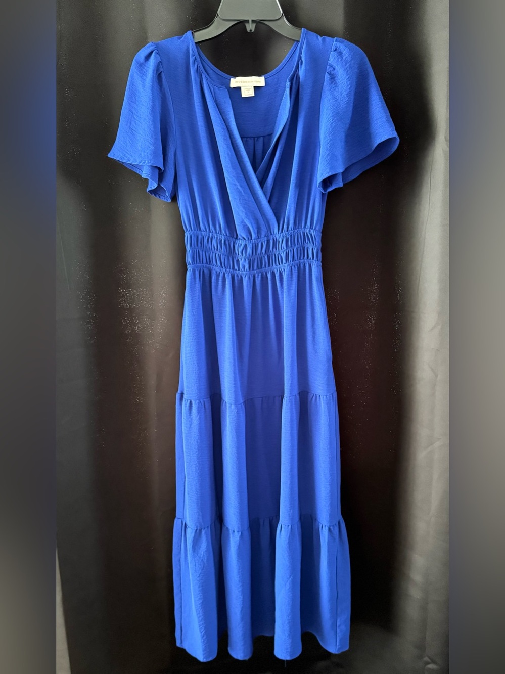 Blue V-Neck Tiered Maxi Dress